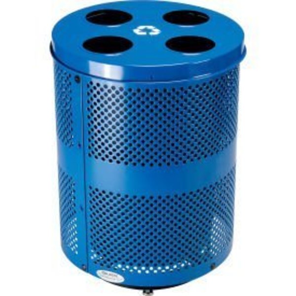 Global Equipment Deluxe Outdoor Perforated Steel Recycling Can W/Multi-Stream Lid, 36 Gal, Blue 641368RBLD